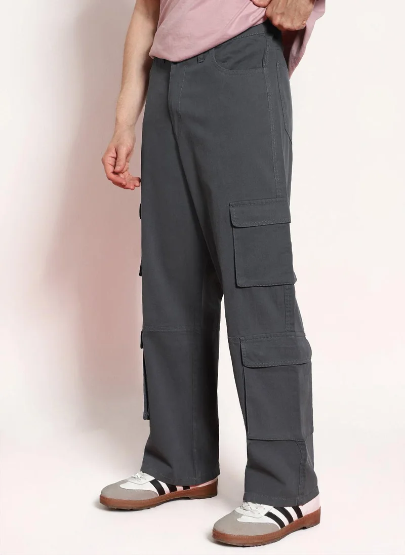 Urbano Fashion  Urbano Fashion Men's Steel Grey Loose Baggy Fit Cargo Chino Pant with 8 Pockets Stretchable for Men | Best Price UAE